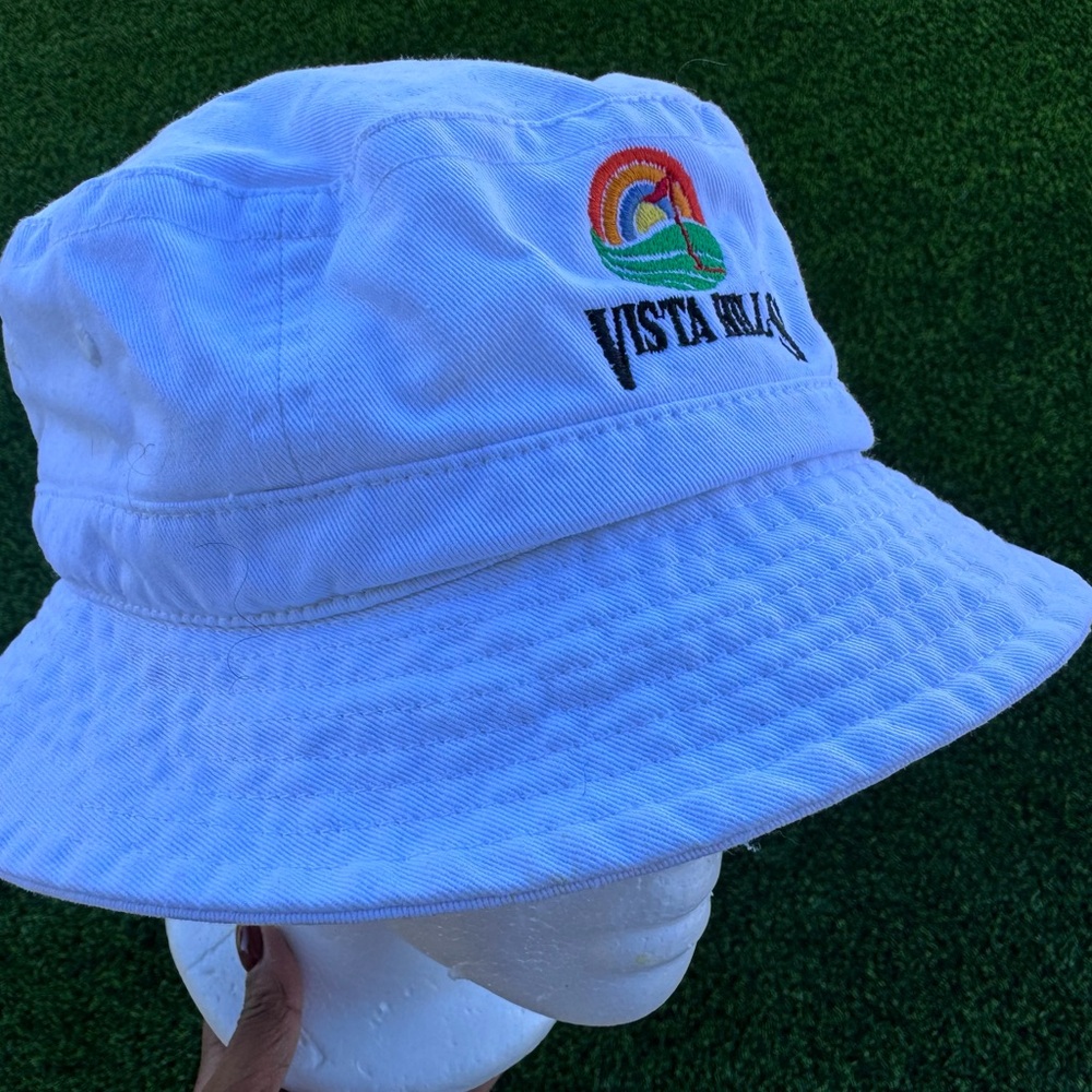 Vintage Vista Hills Golf Bucket Hat White Cali-Fame Headwear L/XL 100% Cotton